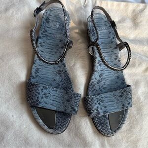 Stuart Weitzman Blue faux crocodile small wedge strappy Sandals